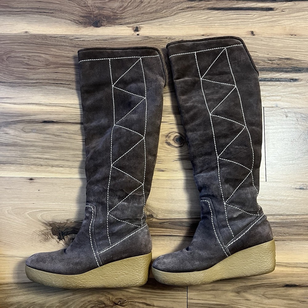 Michael Kors brown Crosby Suede Sherpa Lined Knee High Wedge Boots‎ Womens Sz 10